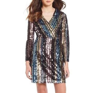 Sam Edelman Sequin Stripe Long Sleeve Vneck Mini Dress Size 2